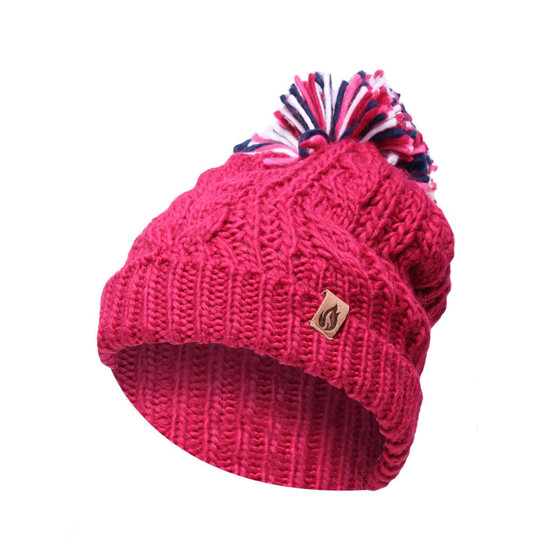 Girl's Cable Knit Bobble Hat - Raspberry