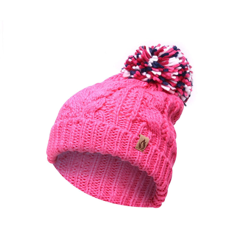 Girl's Cable Knit Bobble Hat - Pink