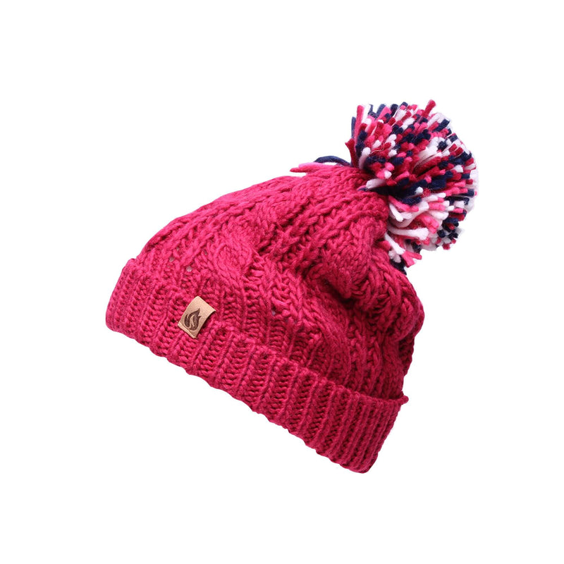 Girl's Cable Knit Bobble Hat - Raspberry