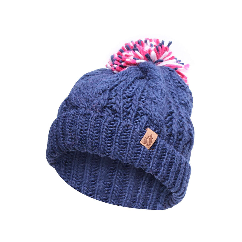 Girl's Cable Knit Bobble Hat - Navy