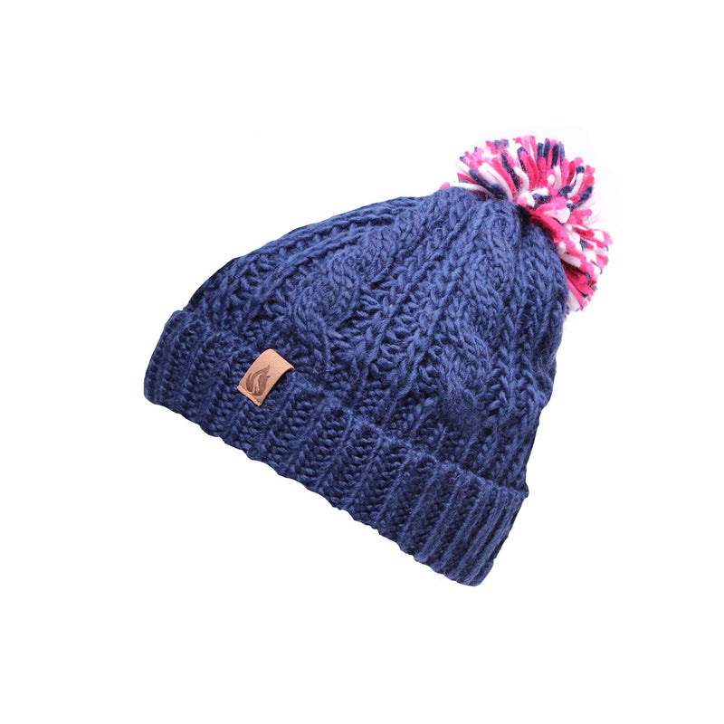 Girl's Cable Knit Bobble Hat - Navy