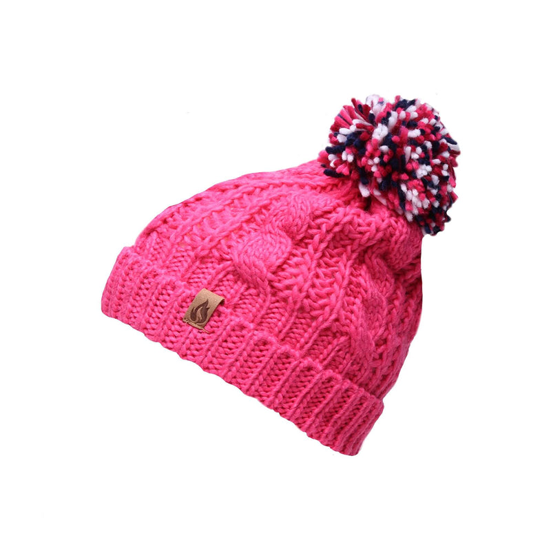 Girl's Cable Knit Bobble Hat - Pink