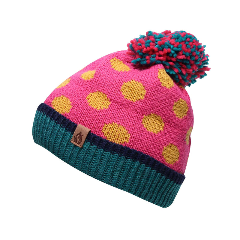 Girl's Spotty Bobble Hat - Pink - Mustard