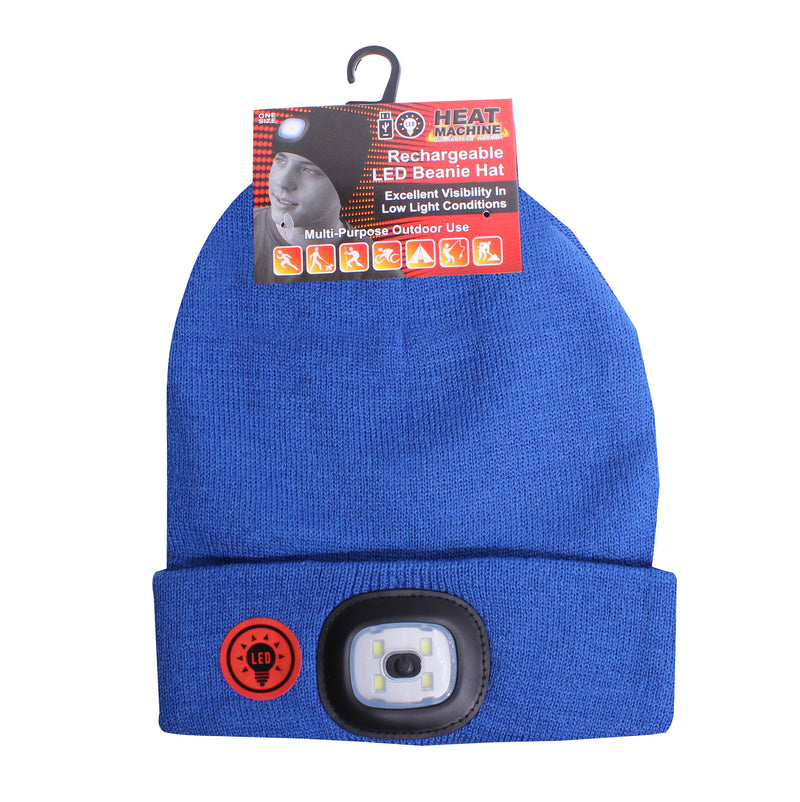 Mens LED Lighted USB Rechargeable Warm Acrylic Beanie Hat - Blue