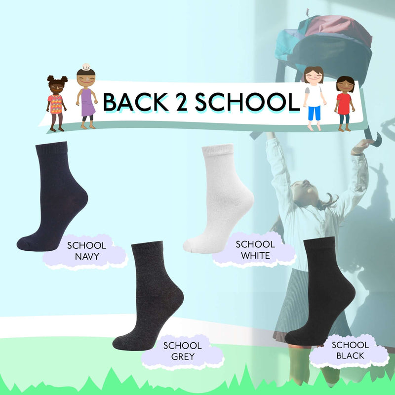 Back to School Socks - 12 Pairs - Black /Navy/White/Grey - Cotton Rich