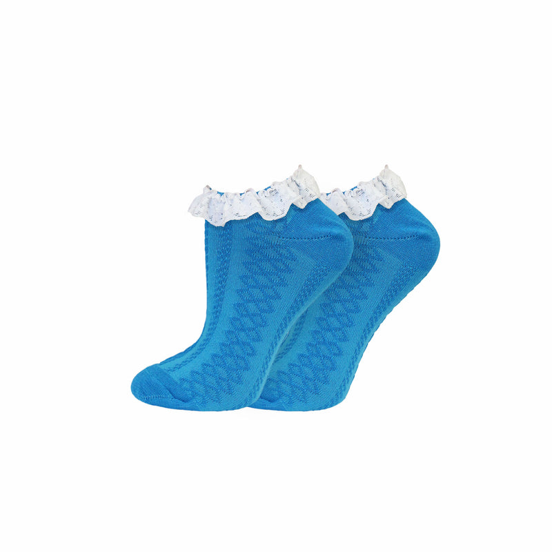 Ladies Lace Trim Trainer Socks - Neon