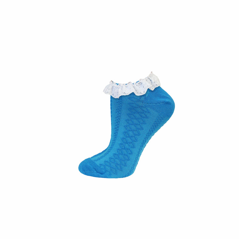 Ladies Lace Trim Trainer Socks - Neon