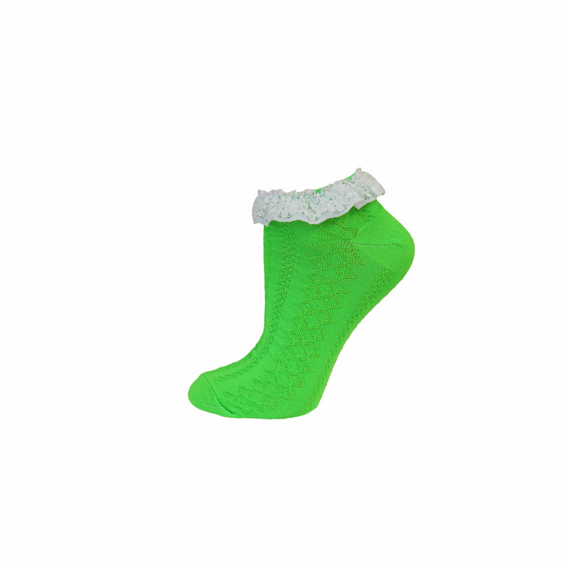 Ladies Lace Trim Trainer Socks - Neon