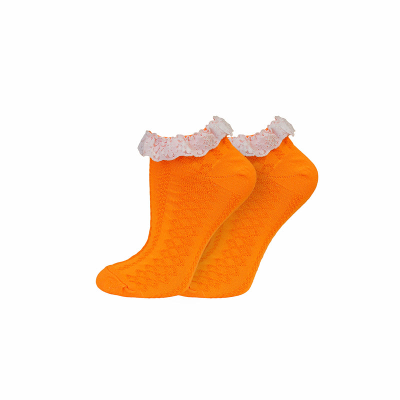 Ladies Lace Trim Trainer Socks - Neon