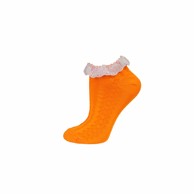 Ladies Lace Trim Trainer Socks - Neon