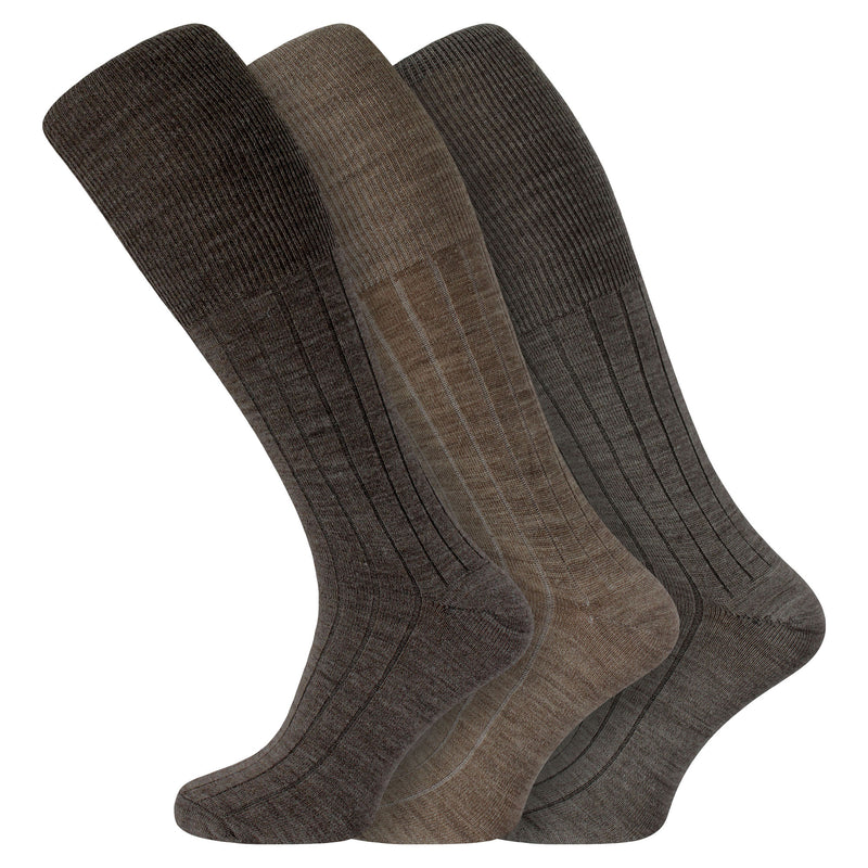 Mens Traditional Lambswool Long Hose Knee High Socks in Plain Colours Brown Black Charcoal