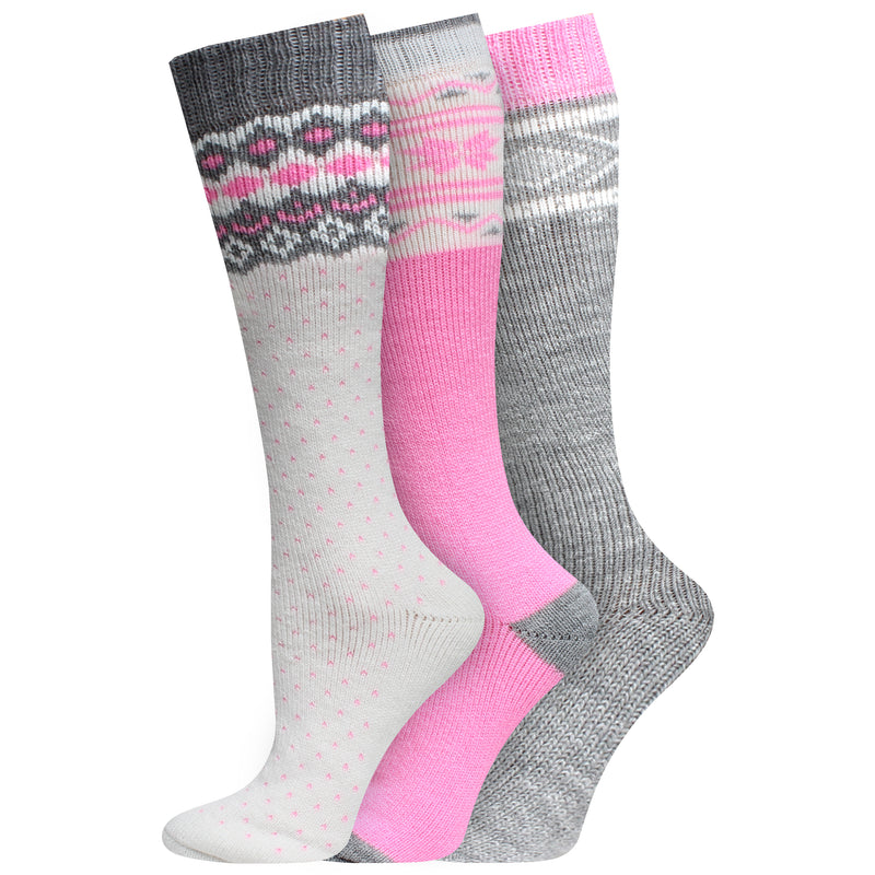 Ladies Boot Length Longer Length Boot Socks Soft Acrylic - Nordic Design - Pink