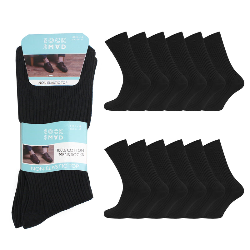 Men's BIG FOOT Non-Elastic 100% Cotton Black Socks