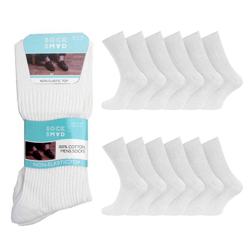 Men's BIG FOOT Non-Elastic 100% Cotton White Socks