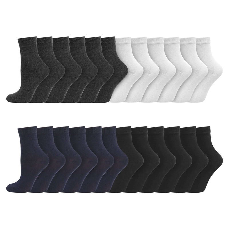 Back to School Socks - 12 Pairs - Black /Navy/White/Grey - Cotton Rich